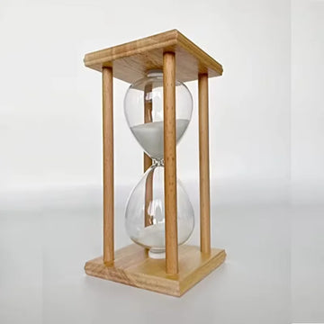 Sandur med træramme og glasbeholder