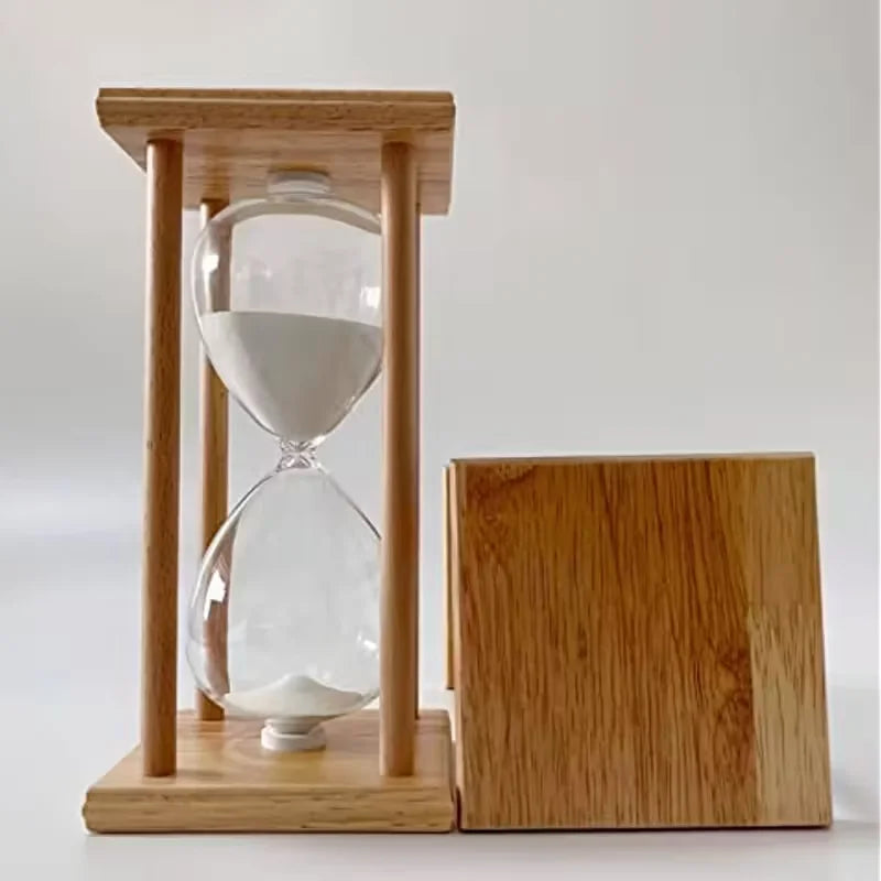 Sandur med træramme og glasbeholder