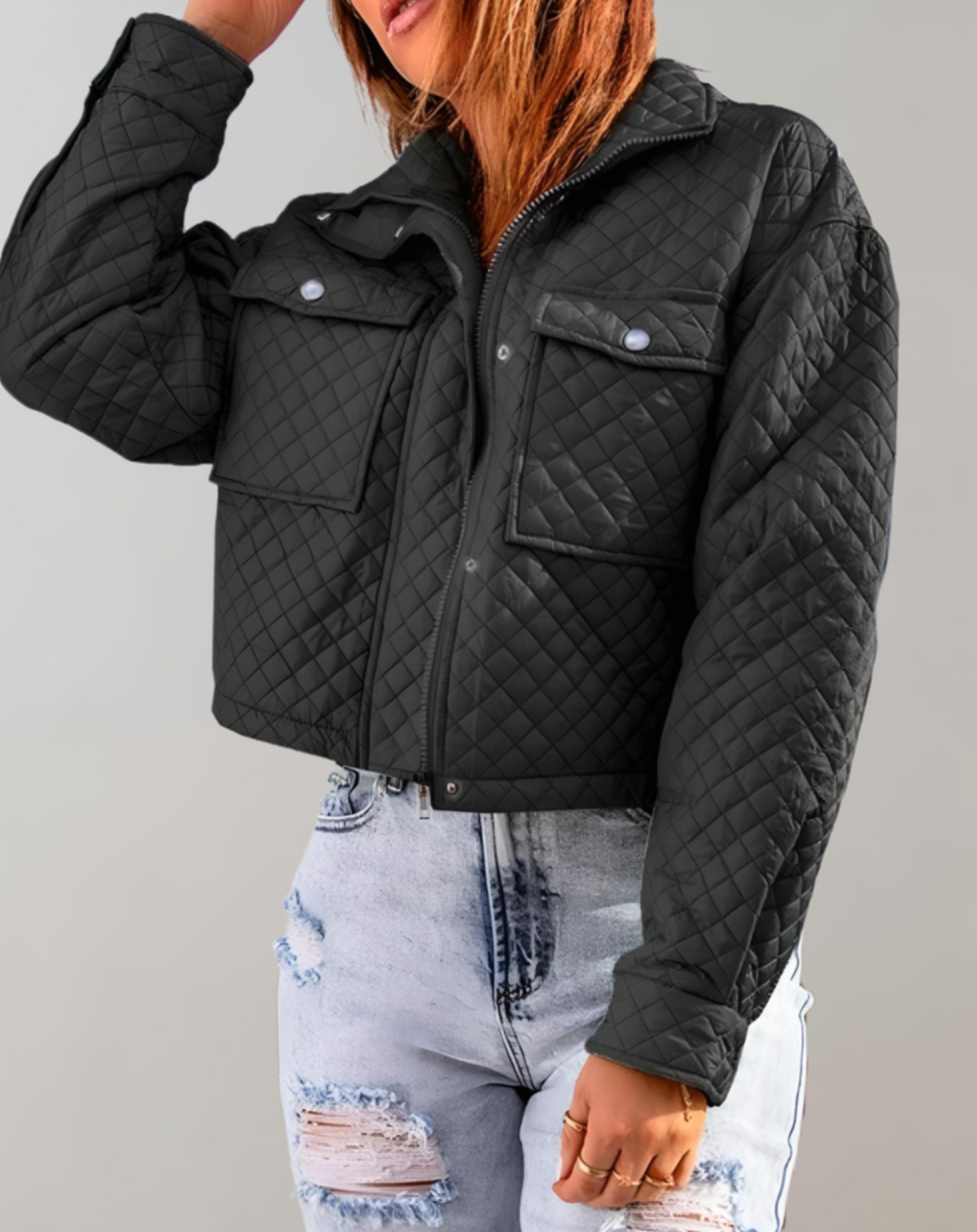 Nadia - Kort Jakke med Lommer og Lynlås-Modiva