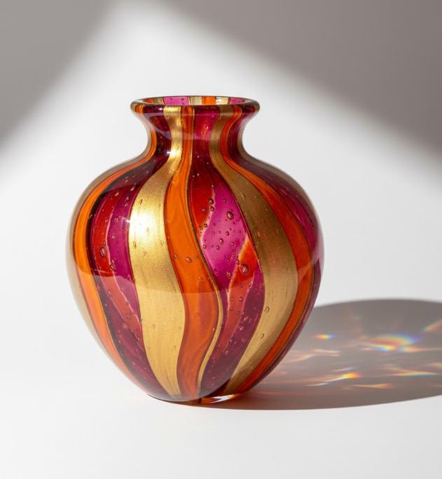 Dekorativ glasvase med lodrette farvebånd