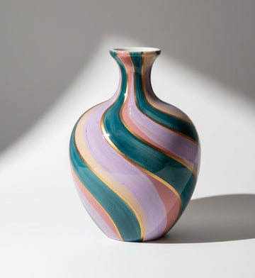 Dekorativ glasvase med snoede farvebånd