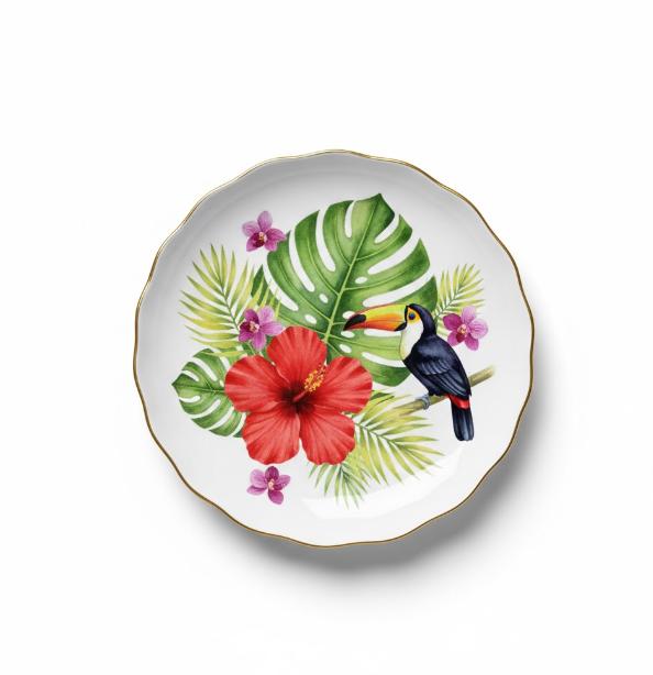Dekorativ tallerken med tropisk motiv