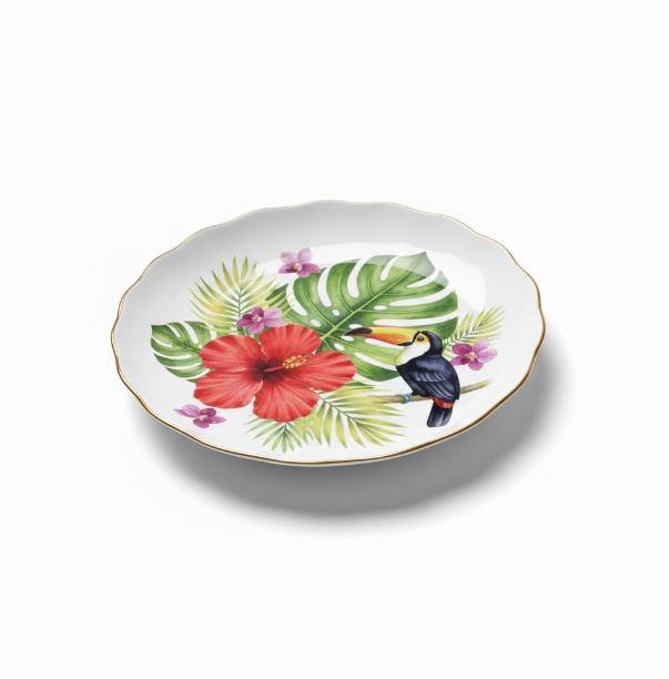 Dekorativ tallerken med tropisk motiv