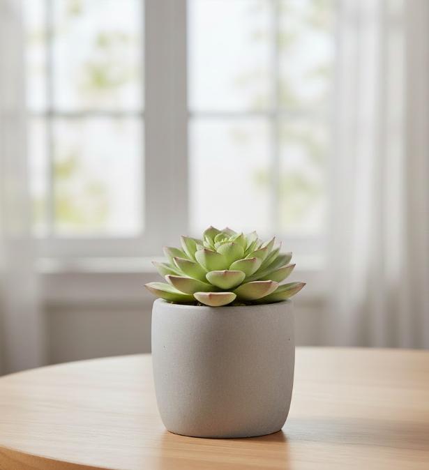 Kunstig sukkulent i cylindrisk potte af resin