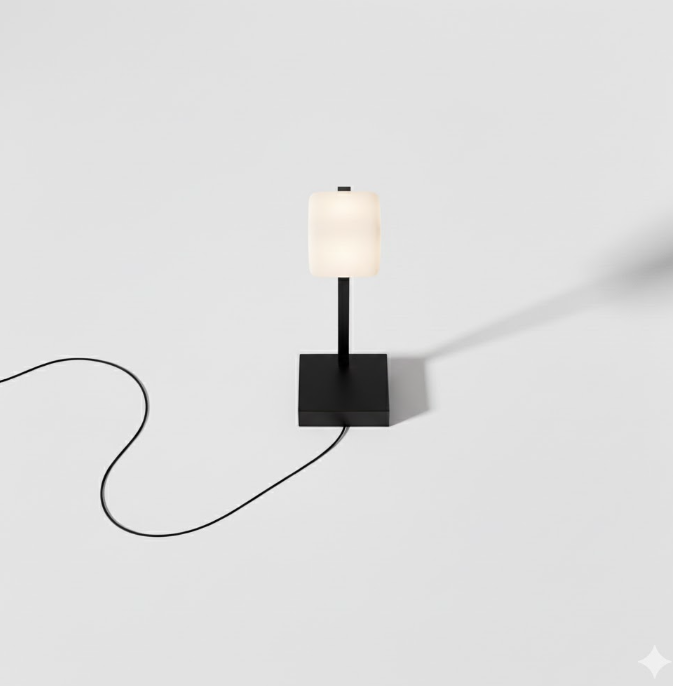 Minimalistisk bordlampe med kvadratisk skærm